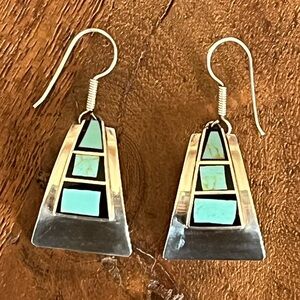Vintage Taxco sterling turquoise French wire earrings
